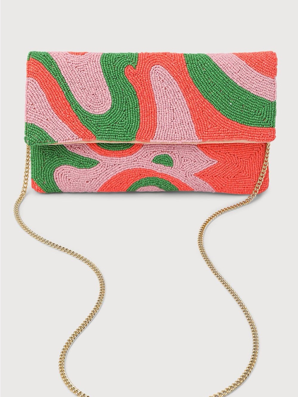 Beaded Swirl Envelope Clutch in Coral, Pink & Green